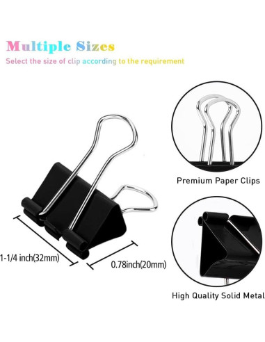 Clips de carpeta Honsing 32mm, paquete de 144, metal negro