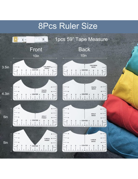 Juego de 9 Piezas de Regla para Camisetas Tietoc - PVC