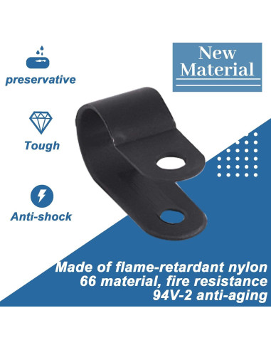 Kit 120 Clips de Cable Nylon Negro Glarks Tipo R 10mm con Tornillos