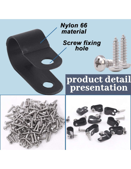 Kit 120 Clips de Cable Nylon Negro Glarks Tipo R 10mm con Tornillos