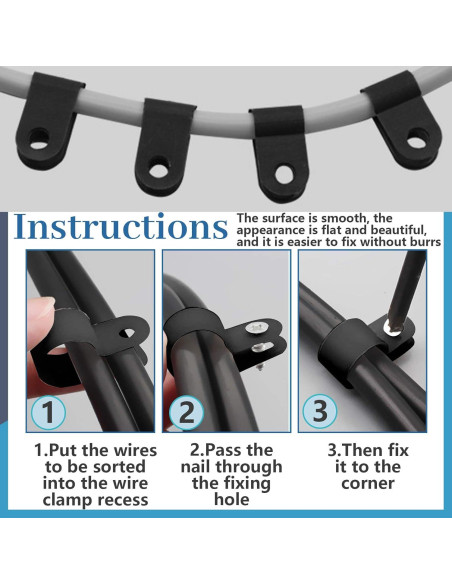 Kit 120 Clips de Cable Nylon Negro Glarks Tipo R 10mm con Tornillos