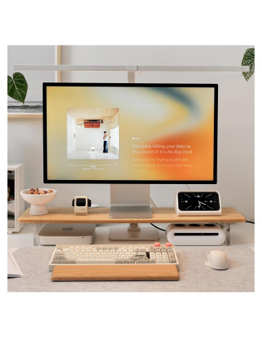 Soporte Elevador de Monitor ROCDEER de Bambú y Acrílico 80x20cm