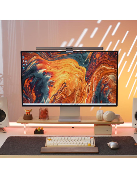 Soporte Elevador de Monitor ROCDEER de Bambú y Acrílico 80x20cm