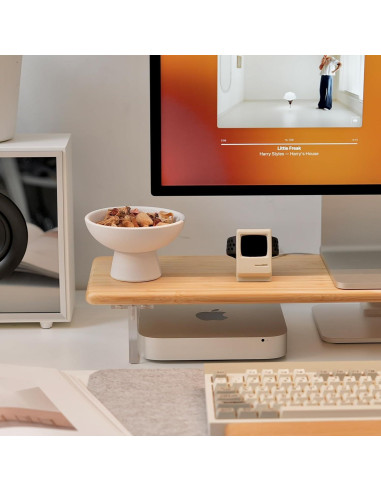 Soporte Elevador de Monitor ROCDEER de Bambú y Acrílico 80x20cm