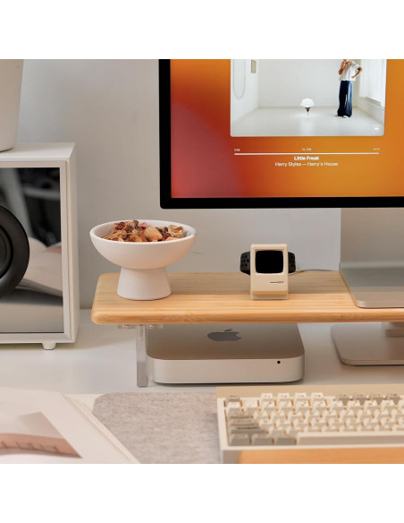 Soporte Elevador de Monitor ROCDEER de Bambú y Acrílico 80x20cm