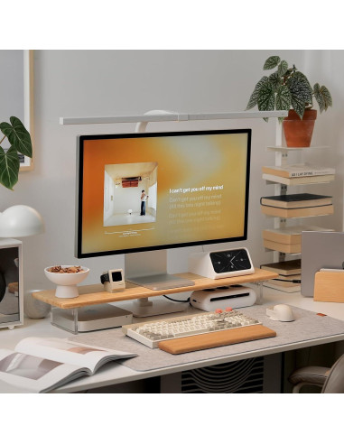 Soporte Elevador de Monitor ROCDEER de Bambú y Acrílico 80x20cm