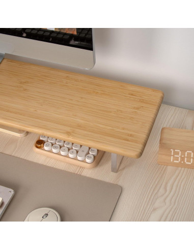 Soporte Elevador de Monitor ROCDEER de Bambú y Acrílico 80x20cm