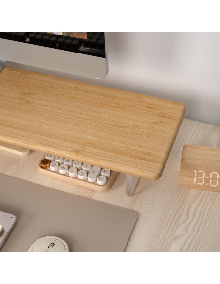 Soporte Elevador de Monitor ROCDEER de Bambú y Acrílico 80x20cm