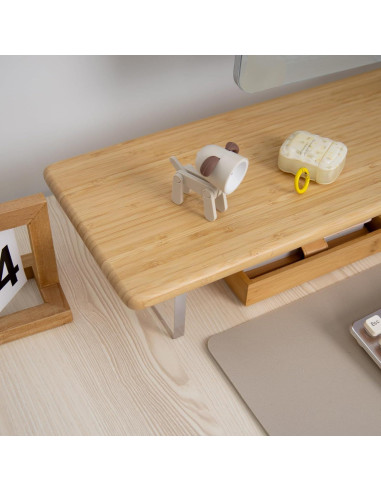Soporte Elevador de Monitor ROCDEER de Bambú y Acrílico 80x20cm
