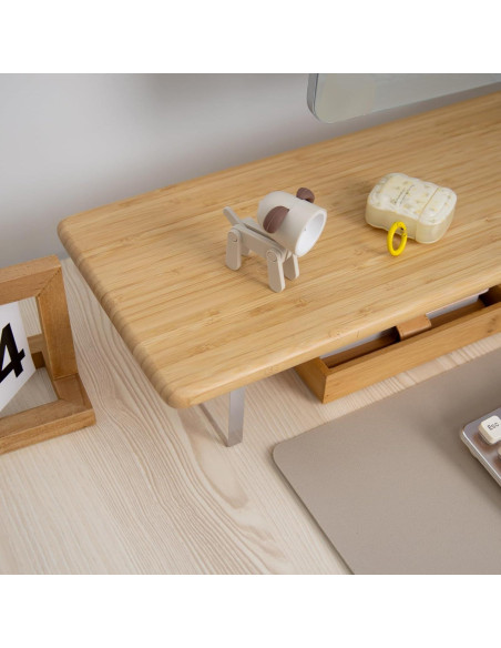 Soporte Elevador de Monitor ROCDEER de Bambú y Acrílico 80x20cm