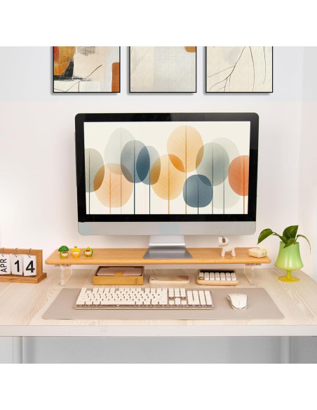 Soporte Elevador de Monitor ROCDEER de Bambú y Acrílico 80x20cm
