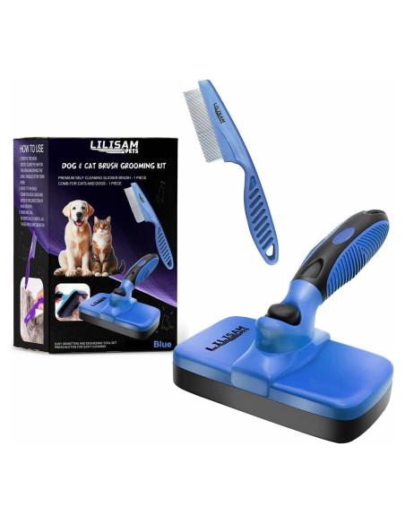 Cepillo Autolimpiante LILISAM para Perros y Gatos - Azul