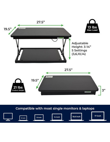 Convertidor de Escritorio Elevable Uncaged Ergonomics Negro 69.85x49.53 cm