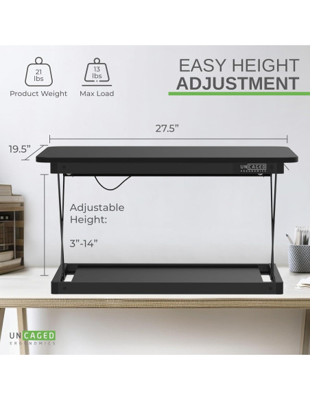Convertidor de Escritorio Elevable Uncaged Ergonomics Negro 69.85x49.53 cm