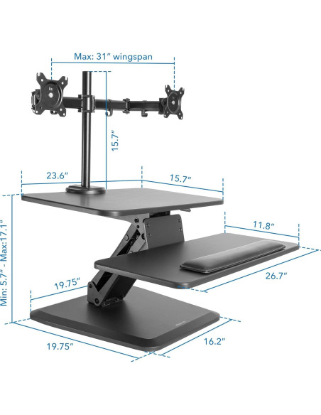 Elevador de Escritorio de Pie Mount-It! Ajustable Doble Monitor