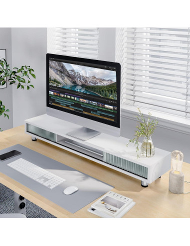 Soporte Doble para Monitor Fenge 108 cm con Cajón y 2 Niveles