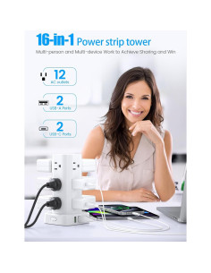 Torre de Regletas de Poder Pluackg 6FT 12 AC 4 USB Protección 2