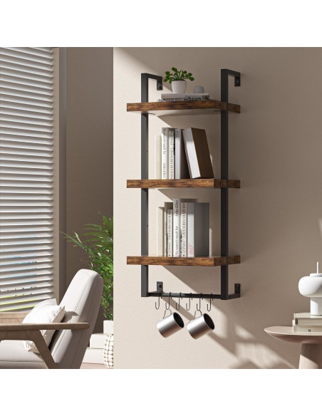 Estante Flotante FUSUNBAO 3 Niveles Madera Antigua 22.68 kg