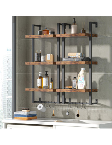 Estante Flotante FUSUNBAO 3 Niveles Madera Antigua 22.68 kg