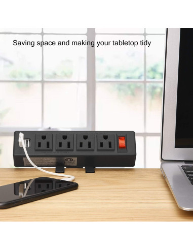 Toma de Corriente de Escritorio HHSOET 4 Salidas AC 2 USB 1.83m