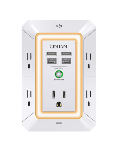 Extensor de Enchufe QINLIANF 5 Salidas 4 USB-C Luz Nocturna