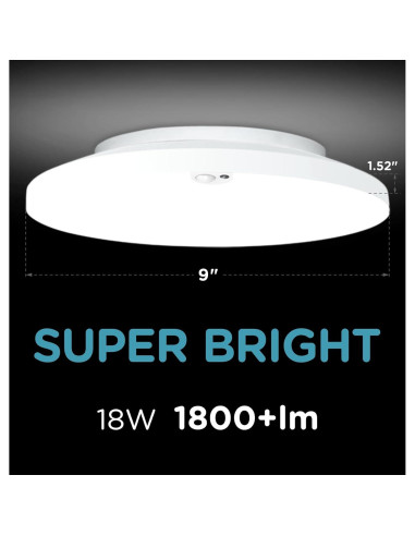 Luz de Techo LED con Sensor de Movimiento Leetdud 18W 1800Lm