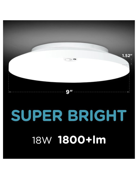 Luz de Techo LED con Sensor de Movimiento Leetdud 18W 1800Lm