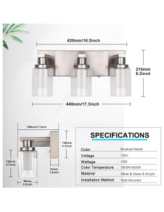 Luz de Espejo de Baño LED 3 Luces WINSHEN Níquel Cepillado 2