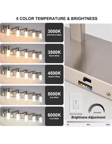 Luz de Espejo de Baño LED 3 Luces WINSHEN Níquel Cepillado