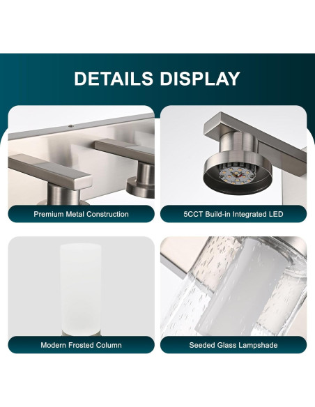 Luz de Espejo de Baño LED 3 Luces WINSHEN Níquel Cepillado