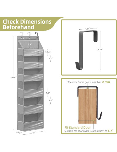 Organizador de Puerta STORAGEIDEAS 6 Bolsillos Gris 161 cm