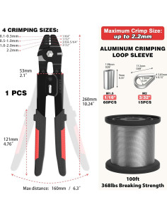 Kit de Crimpado Sanuke con 30.48m Cable Acero Inoxidable 1/16" 2