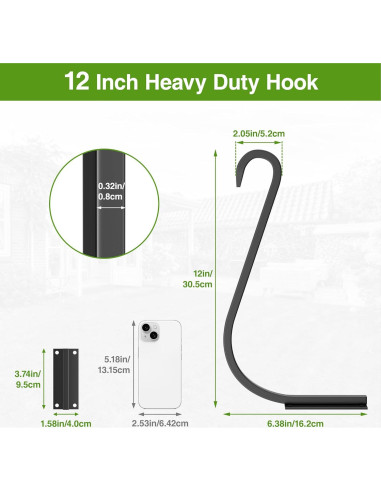 Soportes para Plantas Colgantes Saffruff 30 cm 2 Pack Metal Negro