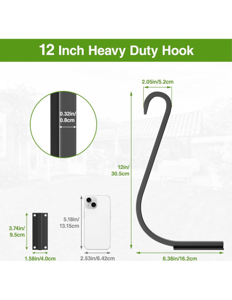 Soportes para Plantas Colgantes Saffruff 30 cm 2 Pack Metal Negro