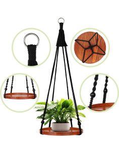 Soporte de Macramé E-KNOW para Plantas - 2 Estantes de Madera 2