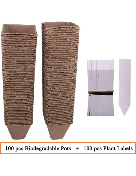100 Macetas de Turba Biodegradables Huvai 8cm con Etiquetas