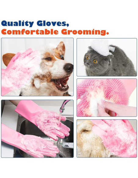 Guantes de Aseo para Mascotas Sene - Silicona Rosa 31.85x15.7cm