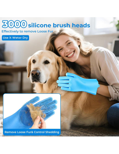 Set de Baño para Mascotas IDQQUQQ: Guantes y Cepillo Azul