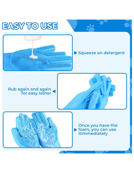 Set de Baño para Mascotas IDQQUQQ: Guantes y Cepillo Azul