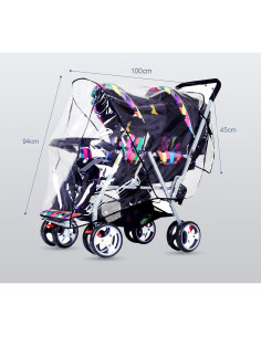 Cubierta de lluvia para cochecito de gemelos ITODA, impermeable 2