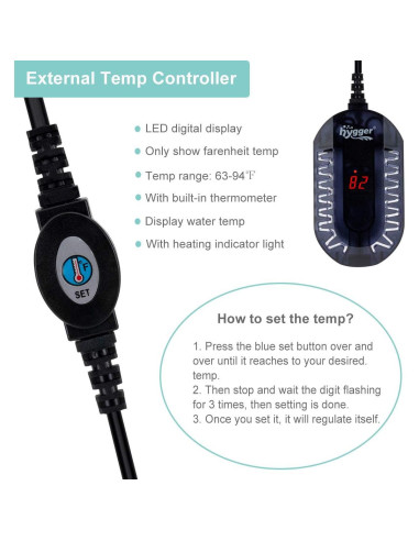 Calentador de Acuario Hygger 100W Sumergible con Termostato