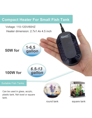 Calentador de Acuario Hygger 100W Sumergible con Termostato