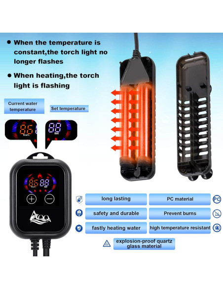Calentador de Acuario AQQA 1200W con Controlador LED