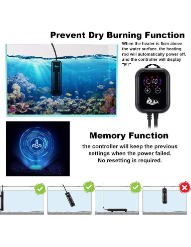 Calentador de Acuario AQQA 1200W con Controlador LED