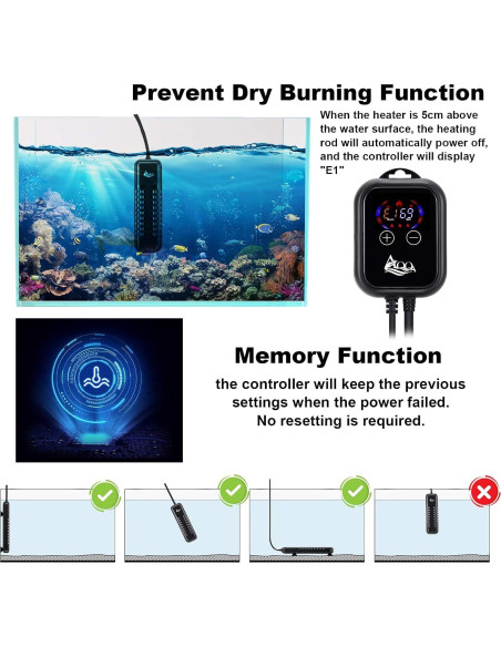Calentador de Acuario AQQA 1200W con Controlador LED