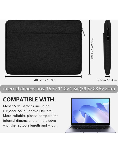 Funda Acolchada para Laptop 15.6" HEDUGO Negra con Bolsillo