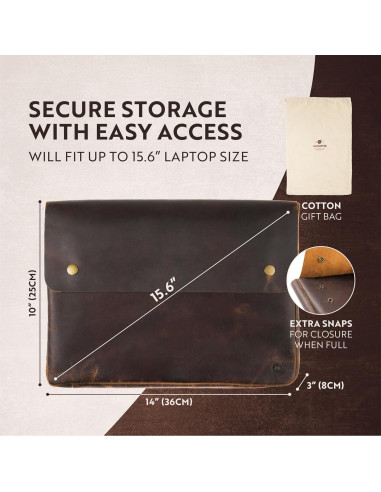 Carpeta de cuero Moonster para laptop 15.6" marrón oscuro