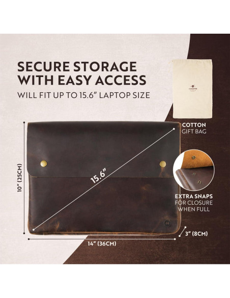 Carpeta de cuero Moonster para laptop 15.6" marrón oscuro