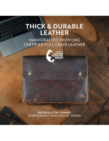 Carpeta de cuero Moonster para laptop 15.6" marrón oscuro