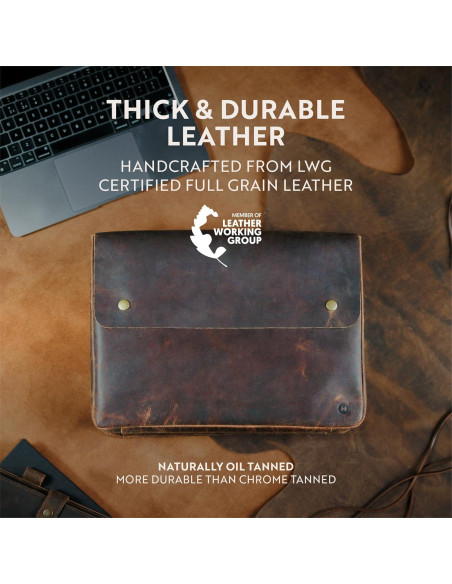 Carpeta de cuero Moonster para laptop 15.6" marrón oscuro